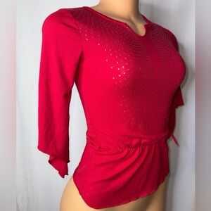 Women’s Red Embellished Long Sleeve Top